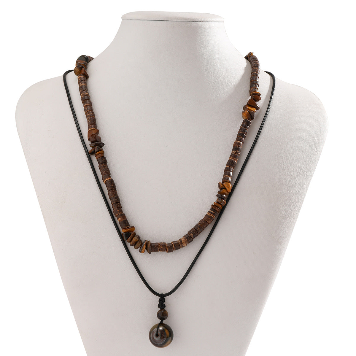 Wholesale Turquoise waxed thread necklace set men's foldable sweater chain